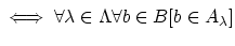 $ \iff \forall \lambda \in \Lambda \forall b\in B[b\in A_{\lambda}]\strut$